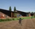 The facades are covered with wood and the roof is made of shingles