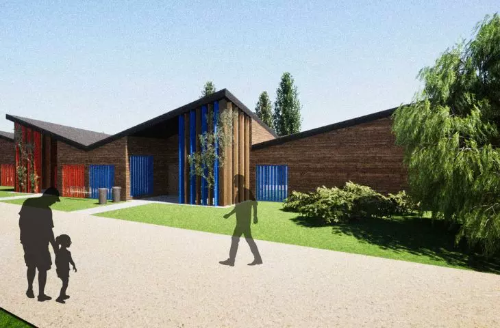 Sloping roofs are inspired by nearby mountains