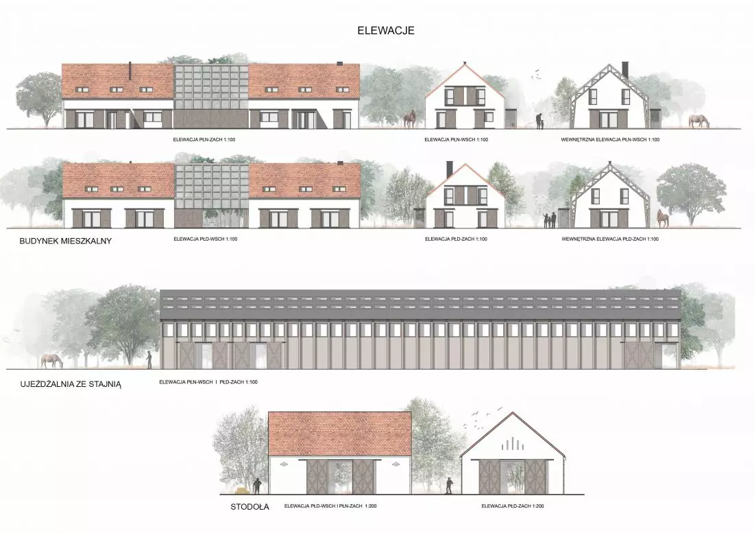 Hipoterapia Pogórze,
elewacje budynków