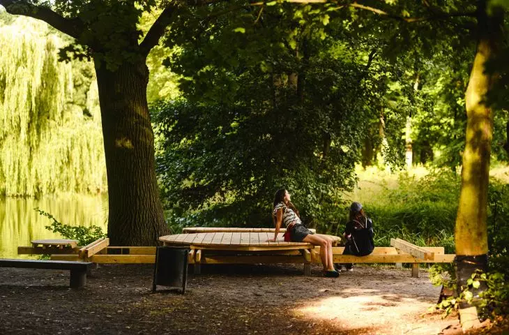 A platform for meditation and nature observation at Borusa Pond, a project by the team of Hugo Kowalski and Nikolai Stępień
