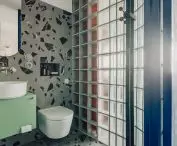 Luxafers illuminate the interior of the bathroom