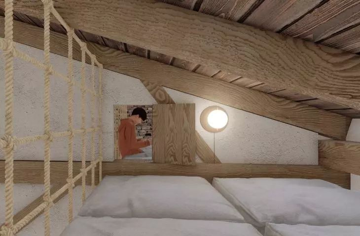 Fragment of a mezzanine with a bed