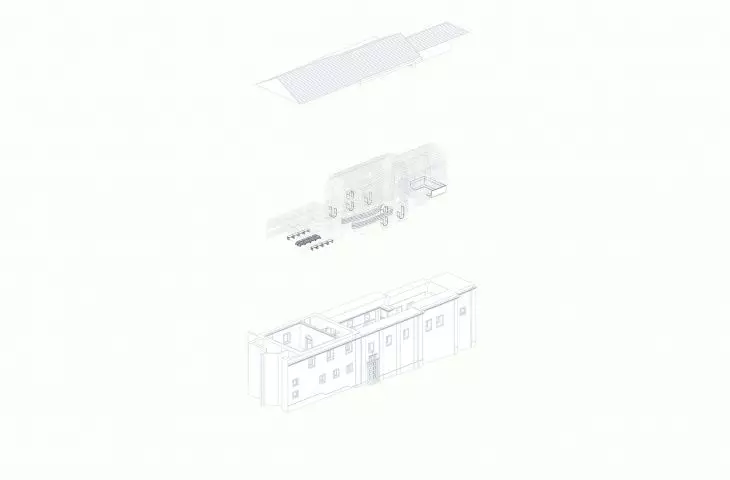 Adaptacja wnętrz dawnego klasztoru św. Moniki w Lizbonie, aksonometria