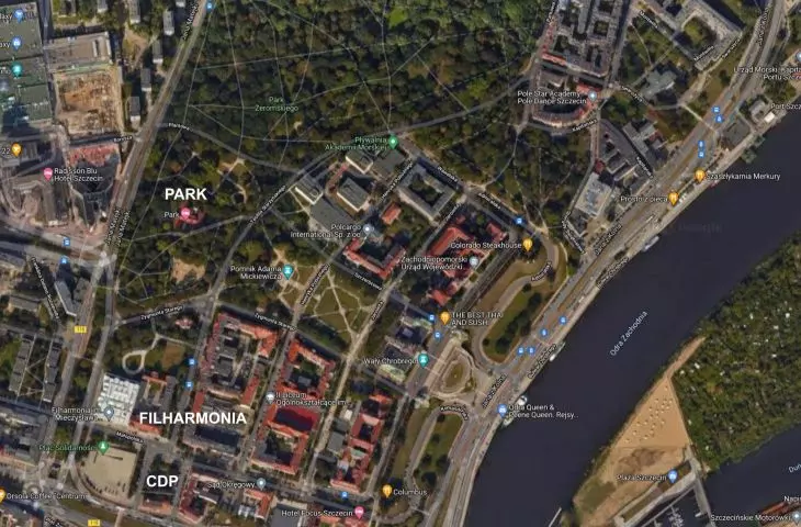 Map showing location of CDP, philharmonic and park areas