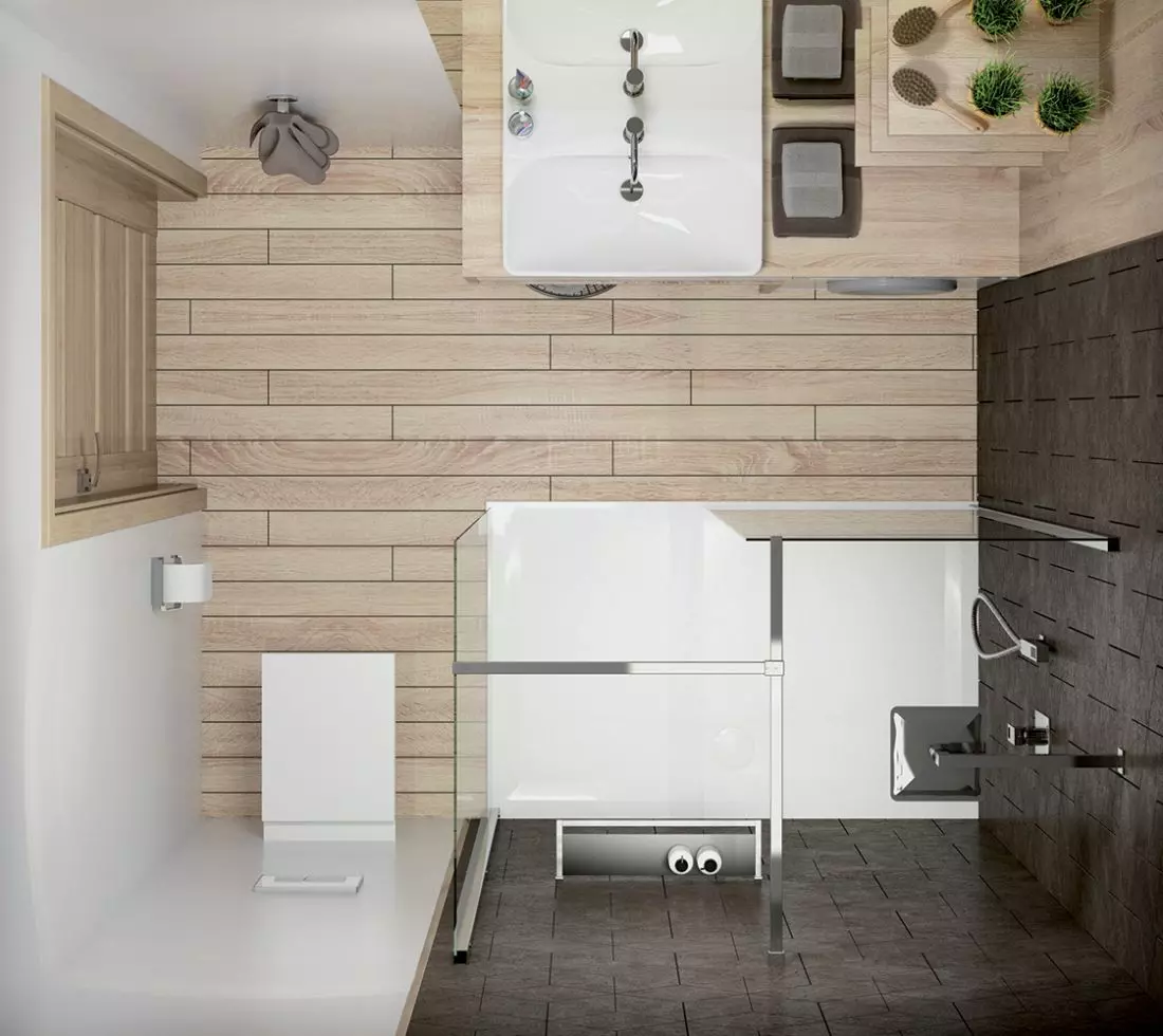 Kabina narożna na
bazie dwóch kabin typu Walk-In serii TX5b i wspornika przelotowego © SANPLAST