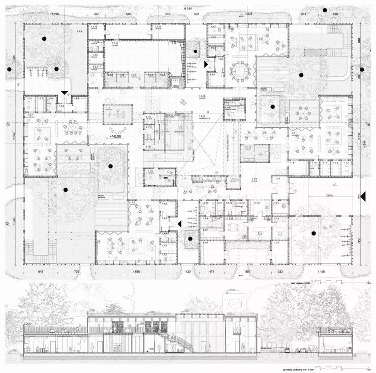 rzut first floor plan and cross-section