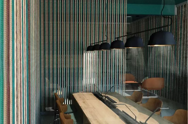 Woven element in coworking space