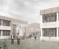 Visualization, view of facades with photovoltaic panels