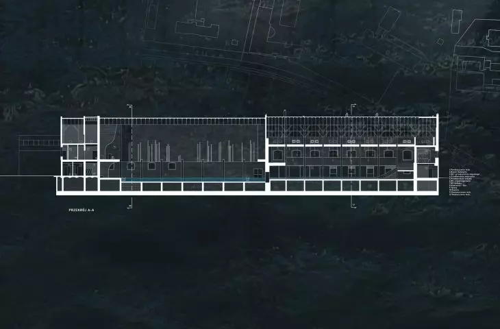 PORT rekreacyjno-odpoczynkowy w Krakowie, przekrój A-A