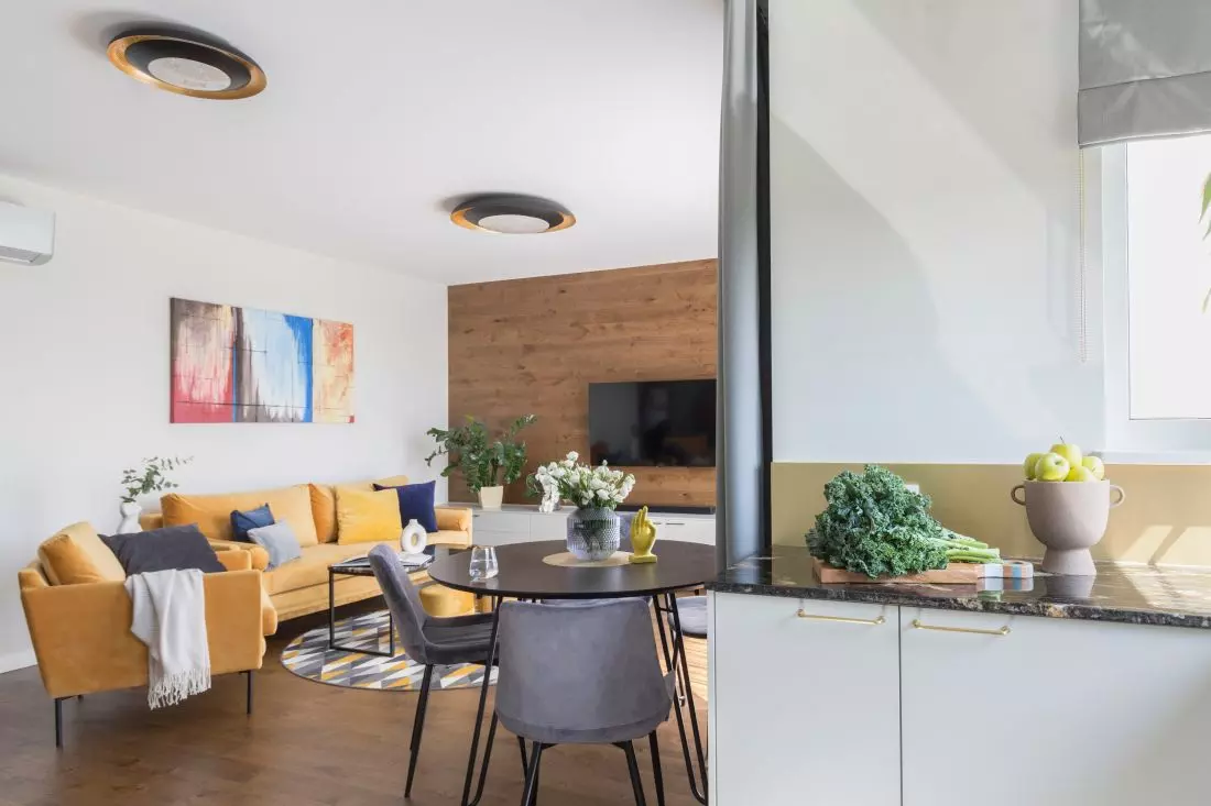 Widok z kuchni na
salon