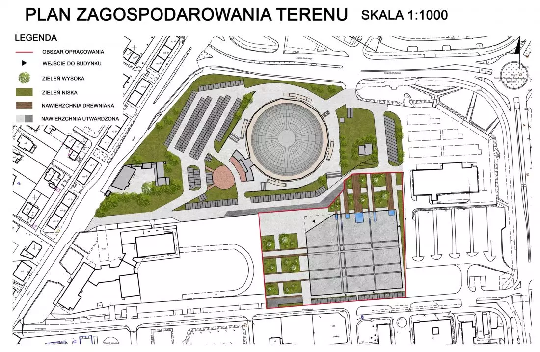 Projekt lodowiska
w Opolu, zagospodarowanie terenu