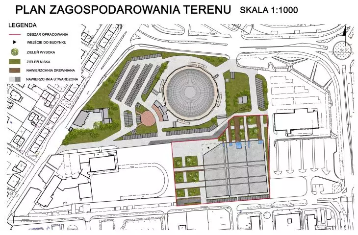 Projekt lodowiska w Opolu, zagospodarowanie terenu