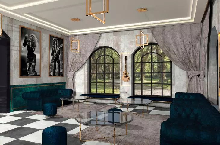 Pub with a small music stage, interior visualization