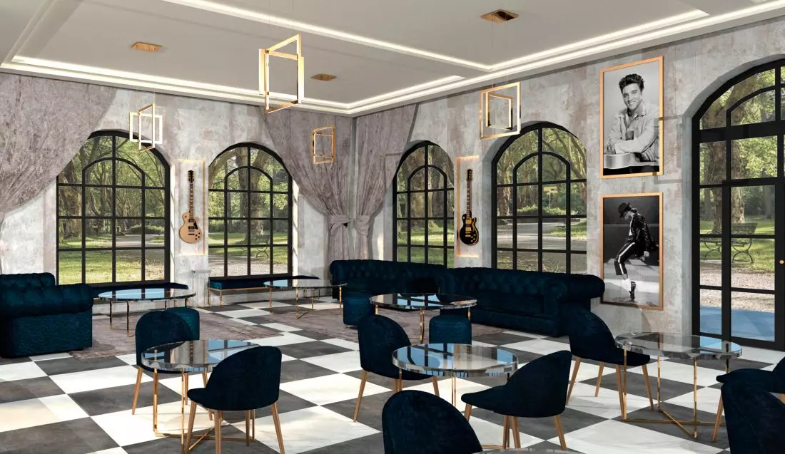 Pub z małą
sceną muzyczną, wizualizacja wnętrza