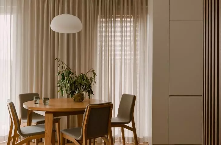 Sturdy wooden furniture reminiscent of the 1950s style