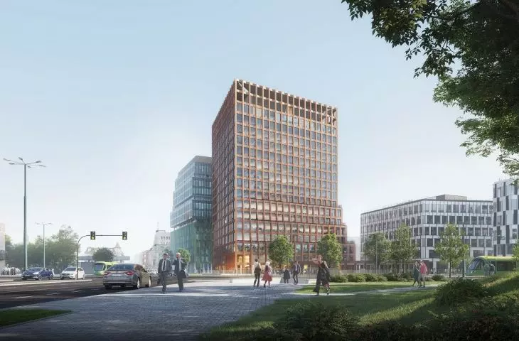 Visualization of the corner office building of the Nowy Rynek complex in Poznań, proj. JEMS Architekci