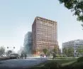 Wizualizacja naroiznego biurowca kompleksu Nowy Rynek w Poznaniu, proj. JEMS Architekci