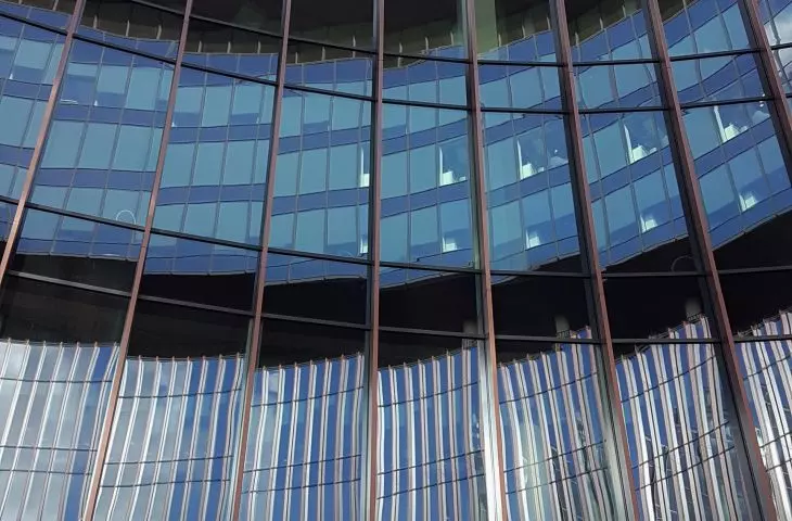 Facades around the courtyard of the office building as designed by Medusa Group.