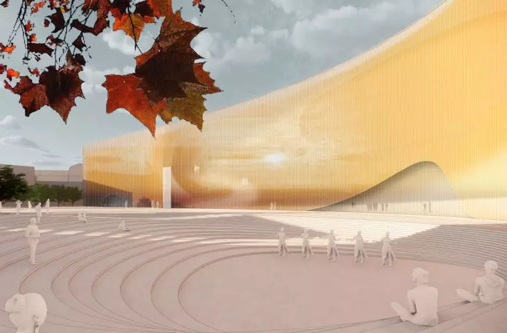 between the body of the ECFC and the CKK Jordanki building, a representative square of organic shape with a stage in a hollow has been planned