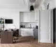 Apartment in a Krakow tenement, living room and kitchen