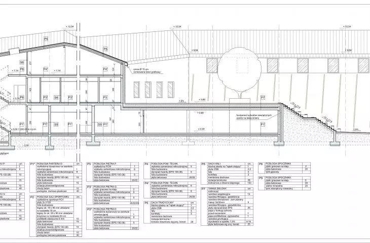 School and kindergarten complex in Przybysławice, cross-section B-B