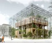 Green hospice behind glass structure