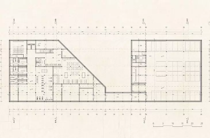 Projekt hotelu Monte D’Oiro, rzut poziomu -1