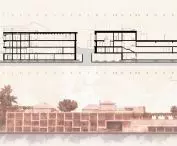 Projekt hotelu Monte D’Oiro, przekrój i elewacja