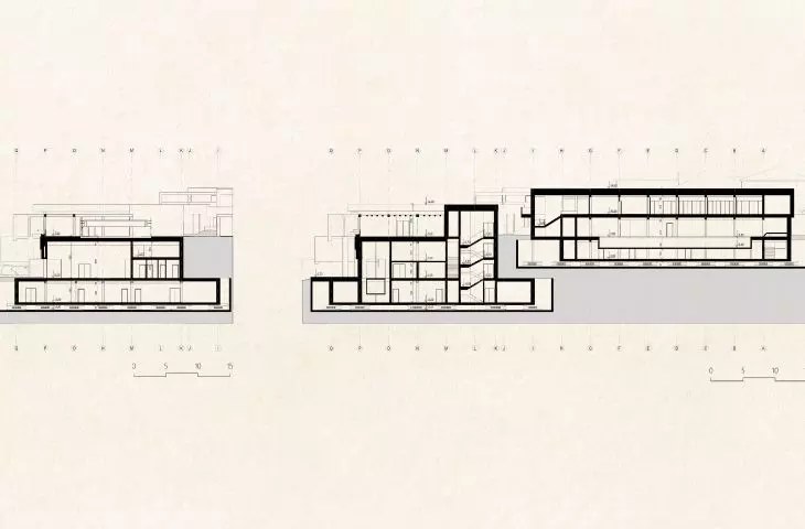 Projekt hotelu Monte D’Oiro, przekrój D-D, C-C