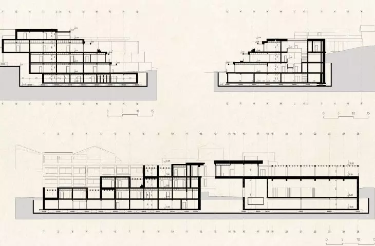 Monte D'Oiro hotel project, cross-section A-A, B-B
