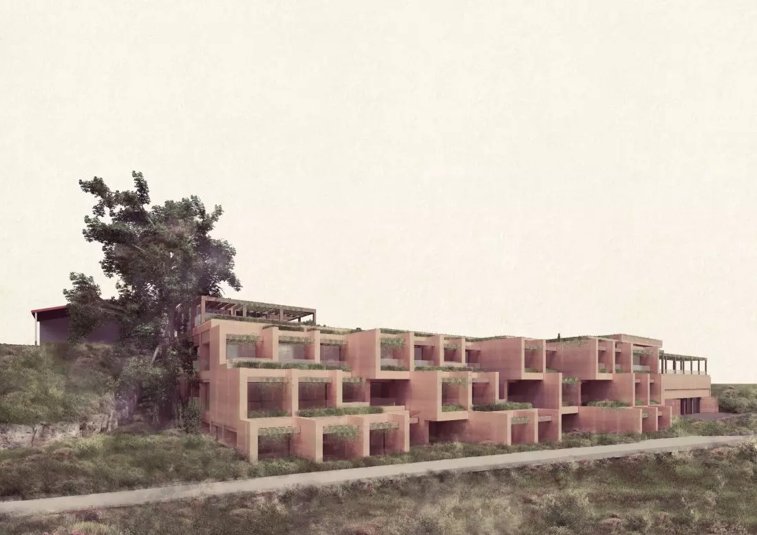 Projekt hotelu Monte
D’Oiro, widok od strony winnicy