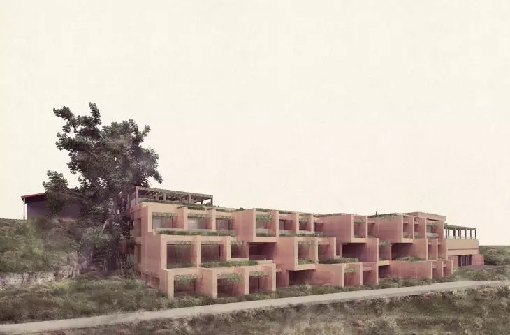Projekt hotelu Monte D’Oiro, widok od strony winnicy