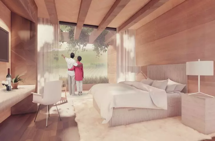 Projekt hotelu Monte D’Oiro, jeden z pokoi hotelowych
