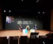 from left: Agata Wąsowska-Pawlik, Miray Hasaltun Wosinski and Krzysztof Żuk, on screen: professor Franco Bianchini