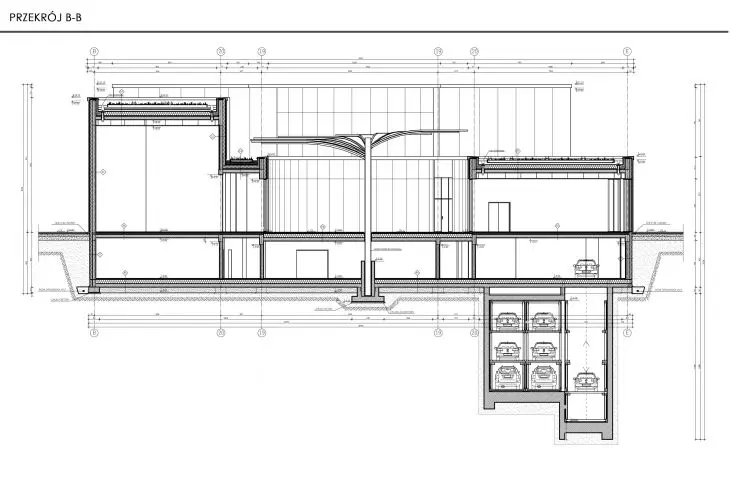 Experimental Exhibition Center in Gdansk, cross-section B-B