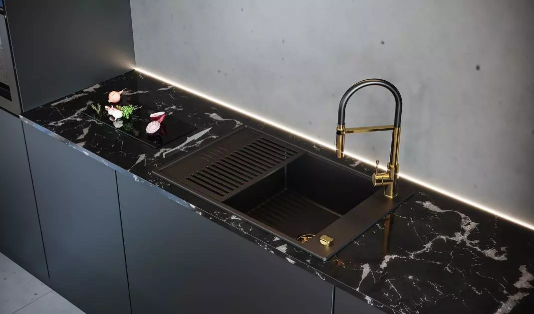 Zestaw KGS D 6078 1B1D DEEP BLACK + Syfon KS-SS 1B Gold Nano