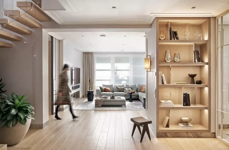 View of the living room from the staircase