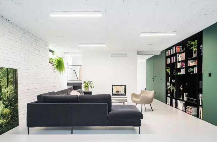 white raw walls of the living room