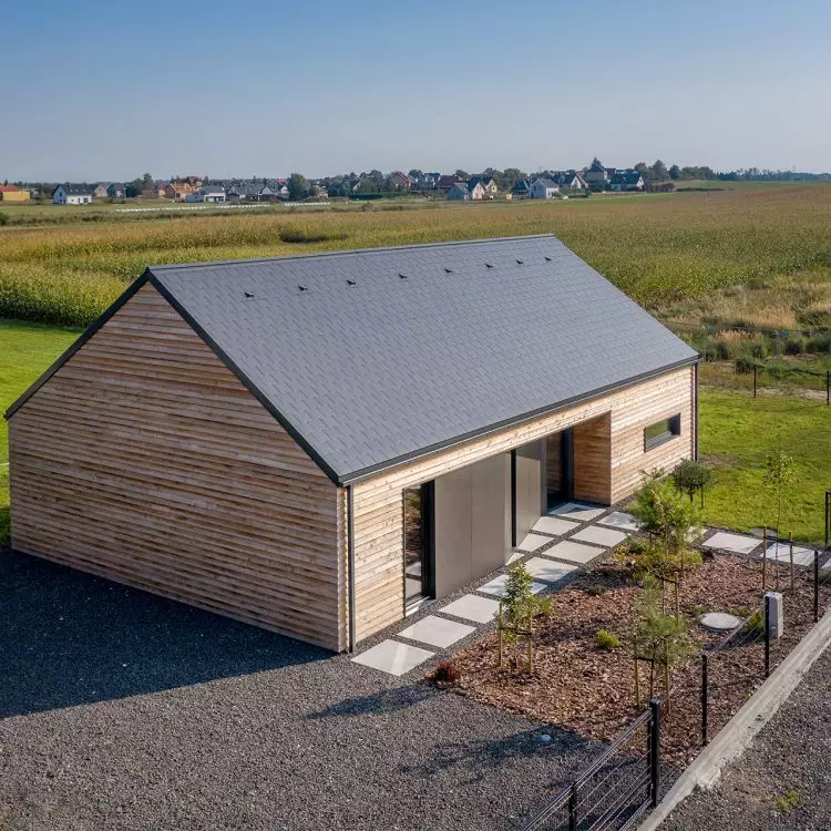 House in Wrzoski modern STODOŁY, on the roof used Cedral tiles in graphite color, double roofing