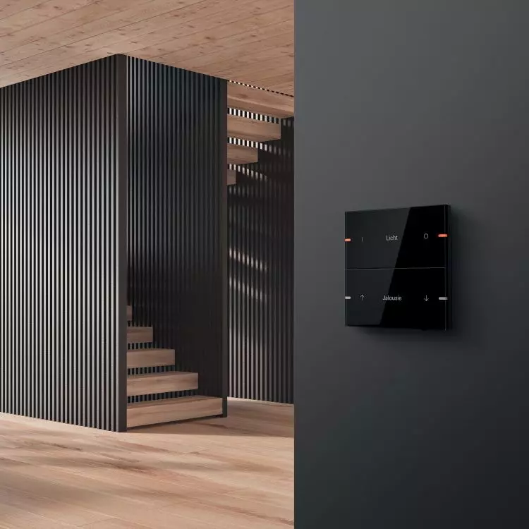 Buttons are available in black or white glass, as well as aluminum and steel