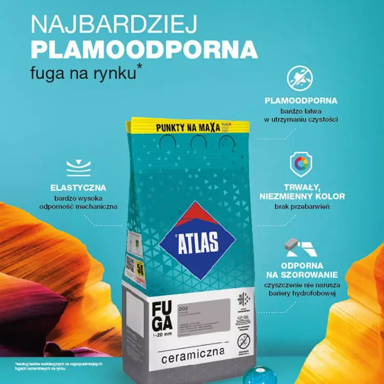Fuga ceramiczna ATLAS zawierająca włókna polimerowe nadające wyjątkową szczelność