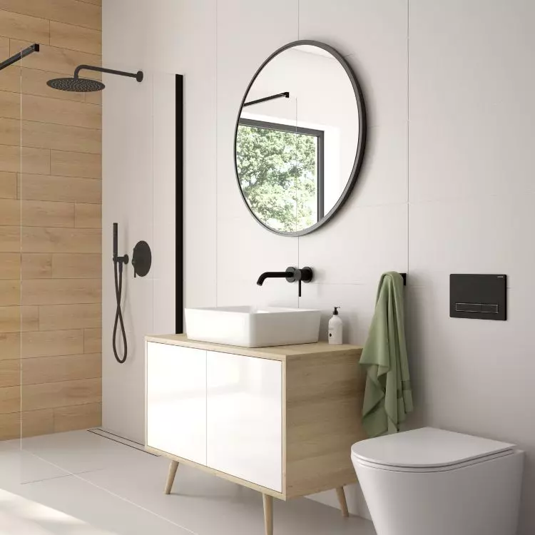 Jog toilet bowl with free-standing seat Slim / Molle concealed washbasin mixer / Molle concealed shower set / Hedvig undercounter cabinet