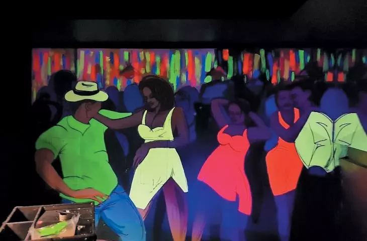 Fluorescent paints under UV light