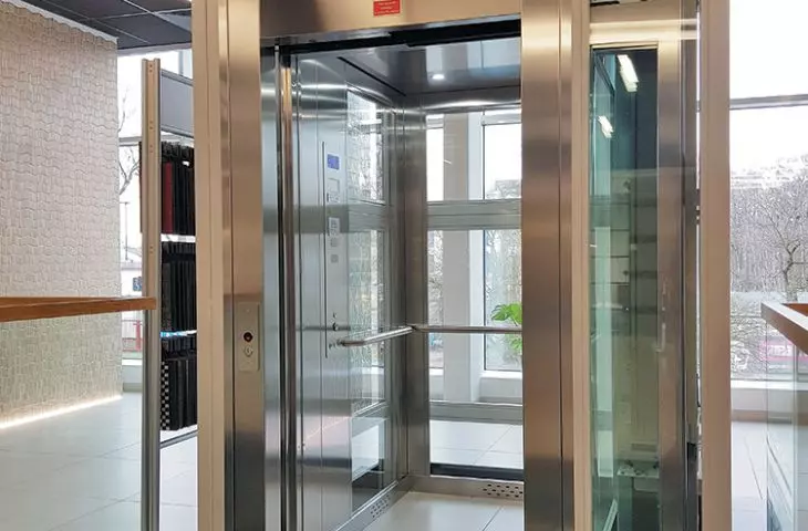 Green Lift panoramic elevator at the showroom in Lodz, Poland