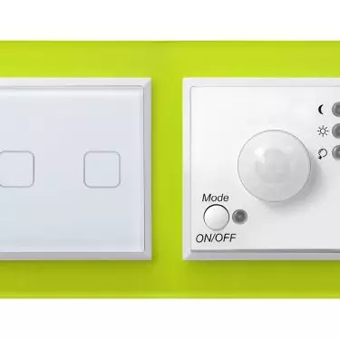 Set of double switch and motion sensor in glass frame