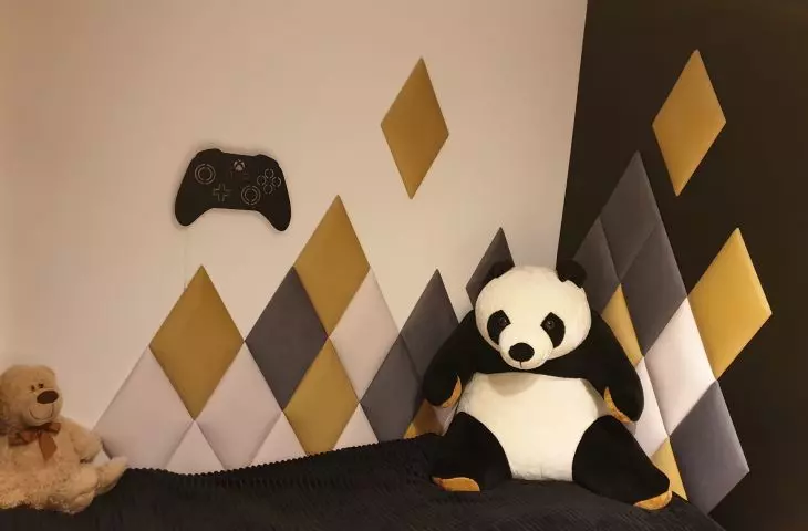 Panele tapicerowane Custom Space w kształcie rombu w pokoju dziecięcym