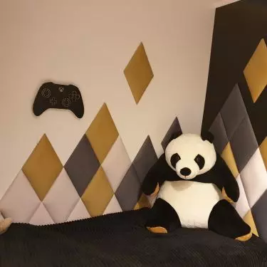 Custom Space upholstered panels in diamond shape in children's room