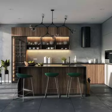 Kitchen with island and Opal showcase