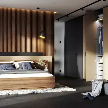 Modern bed and closets in the Opal system