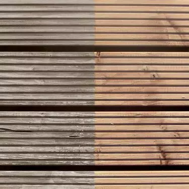 Drewno po i przed użyciem Odszarzacza do drewna Remmers